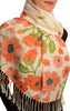 Orange Large Flowers On White Pashmina Feel With Tassels