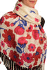 Red Large Flowers On White Pashmina Feel With Tassels