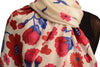 Red Large Flowers On White Pashmina Feel With Tassels