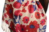 Red Large Flowers On White Pashmina Feel With Tassels