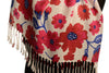 Red Large Flowers On White Pashmina Feel With Tassels