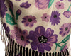 Purple Large Flowers On White Pashmina Feel With Tassels