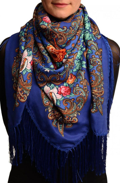 Blue "Tzarsky" Slavonic Russian Folk Style Shawl