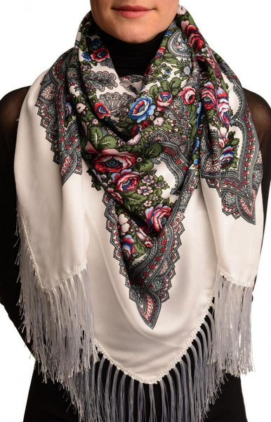 White "Plyaski" Slavonic Russian Folk Style Shawl