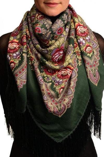 Green "Plyaski" Slavonic Russian Folk Style Shawl