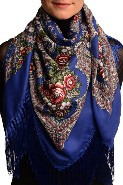 Blue "Plyaski" Slavonic Russian Folk Style Shawl