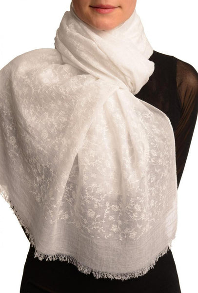 Printed Thyme Flowers On White Unisex Scarf