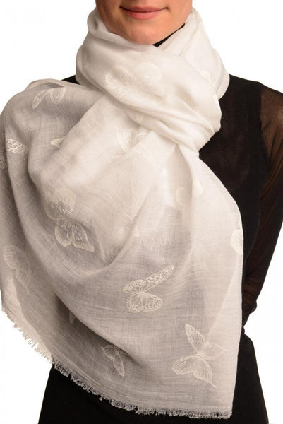 Printed Butterflies On White Unisex Scarf