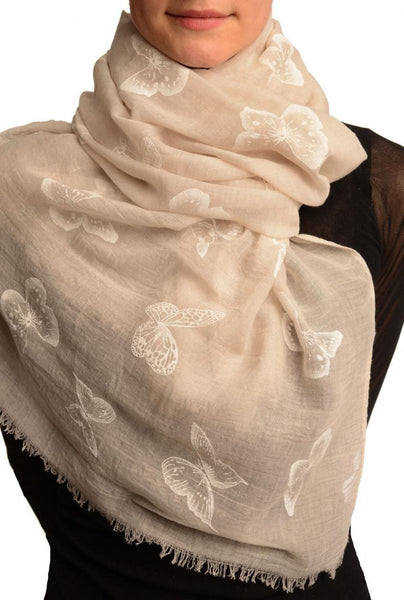 Printed Butterflies On Beige Unisex Scarf