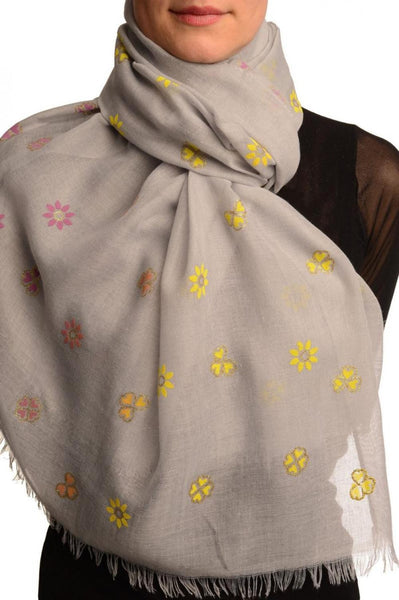 Printed Clover With Gold Lurex On Grey Unisex Scarf