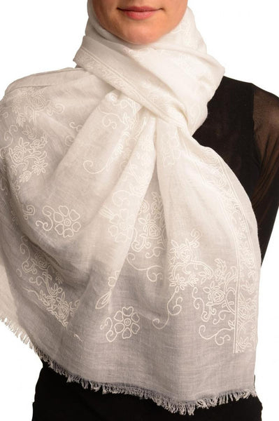 Printed Flowers Diagonal On White Unisex Scarf