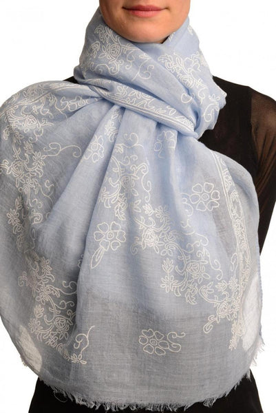 Printed Flowers Diagonal On Blue Unisex Scarf