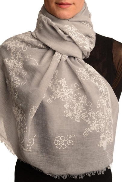 Printed Flowers Diagonal On Grey Unisex Scarf