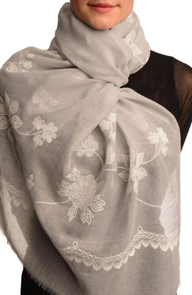 Printed Flowers & Lace On Grey Unisex Scarf