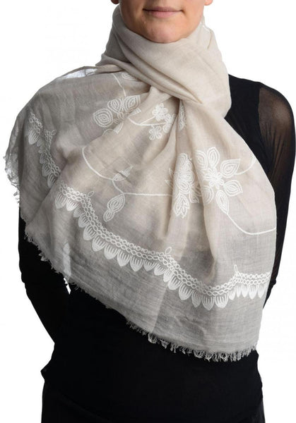 Printed Flowers & Lace On Send White Unisex Scarf