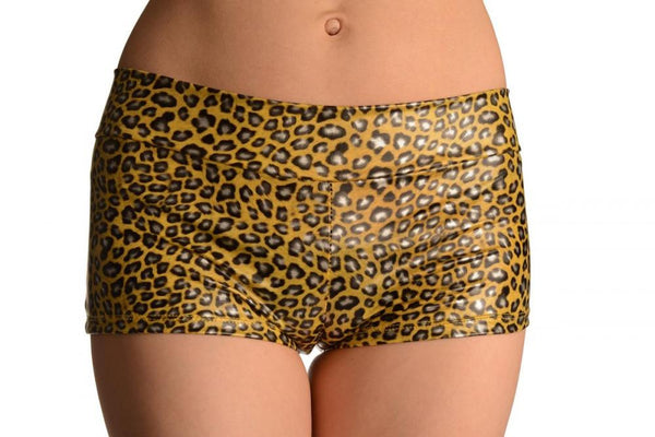 Silver & Yellow Leopard Faux Leather Shorts