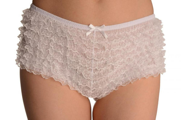 White Multi Layers Women Frilly Ruffle Lace Panty Shorts