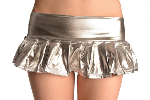 Silver Faux Leather Pleated Mini Skirt