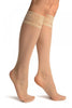 Cream Fishnet With Silicon Lace Socks Knee High