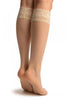 Cream Fishnet With Silicon Lace Socks Knee High
