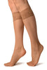 Beige Fishnet With Silicon Lace Socks Knee High