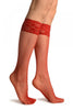 Red Fishnet With Silicon Lace Socks Knee High