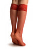 Red Fishnet With Silicon Lace Socks Knee High