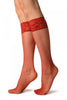 Red Fishnet With Silicon Lace Socks Knee High