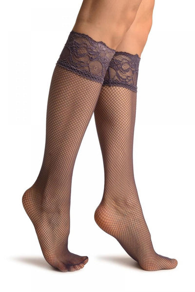 Purple Fishnet With Silicon Lace Socks Knee High