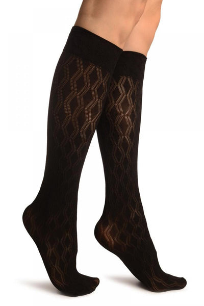 Black With Double Rhomb Socks Knee High