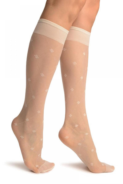 Cream With Woven Mesh & Clover Socks Knee High