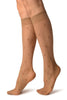Beige With Woven Mesh & Clover Socks Knee High