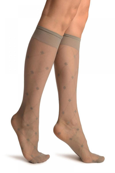 Grey With Woven Mesh & Clover Socks Knee High