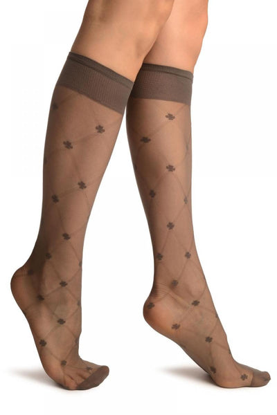 Dark Grey With Woven Mesh & Clover Socks Knee High