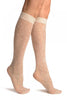 Cream Orchids On Lace Socks Knee High
