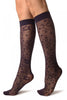Purple Orchids On Lace Socks Knee High