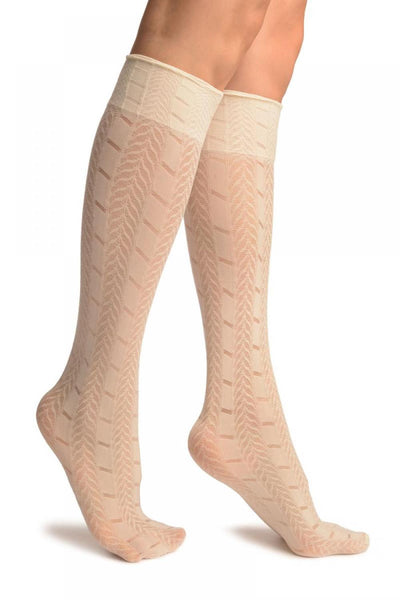 Cream With Woven Chevrons Socks Knee High