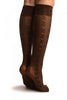 Brown With Woven Chevrons Socks Knee High