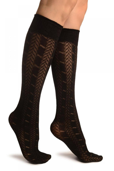 Black With Woven Chevrons Socks Knee High
