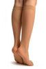 Beige With Thin Chevron Stripes Socks Knee High