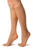 Beige With Thin Chevron Stripes Socks Knee High