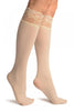 Cream Pain With Floral Silicon Lace Socks Knee High