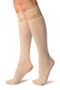 Cream Pain With Floral Silicon Lace Socks Knee High