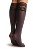 Purple Melange With Floral Silicon Lace Socks Knee High