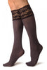 Purple Melange With Floral Silicon Lace Socks Knee High