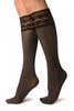 Grey Melange With Floral Silicon Lace Socks Knee High