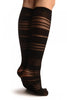 Black With Opaque & Transparent Stripes Socks Knee High