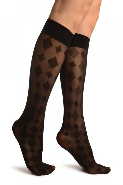 Black With Opaque Rhombs Socks Knee High