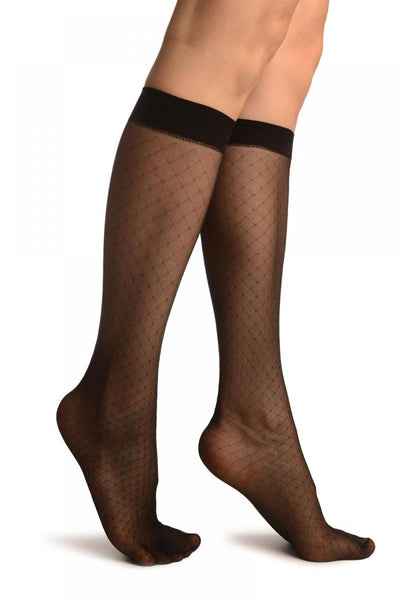 Black With Woven Mesh Socks Knee High