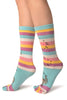 Printed Singing Elephants On Striped Blue Toe Socks